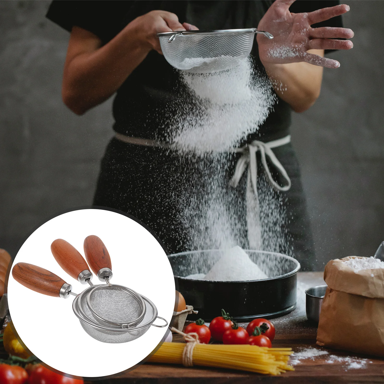 

3Pcs Food Strainer Mesh Filter Set Fine Mesh Sieve Multi-Size Kitchen Colander Spoon Soy Milk Juice Flour Filter Ladle