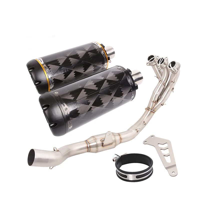 Motorcycle Full Exhaust System Muffler Tail Pipe Front Link Tube Carbon Fiber Aluminum Alloy For YAMAHA MT09 FZ09 2020-2023