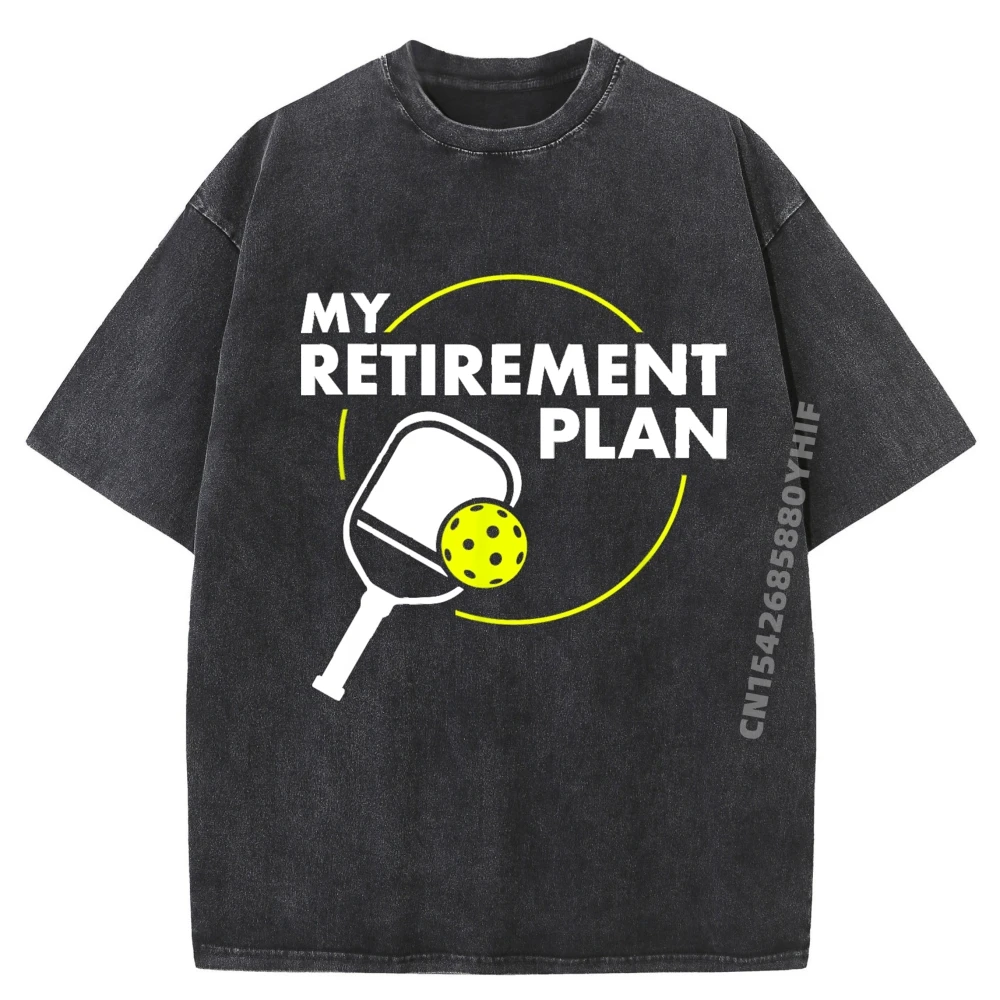 

Мой план на пенсию, забавный пиклбол, лозунг, подарок, осенняя одежда, эстетичная осенняя роскошная футболка, мужская повседневная стираная рубашка с алфавитом