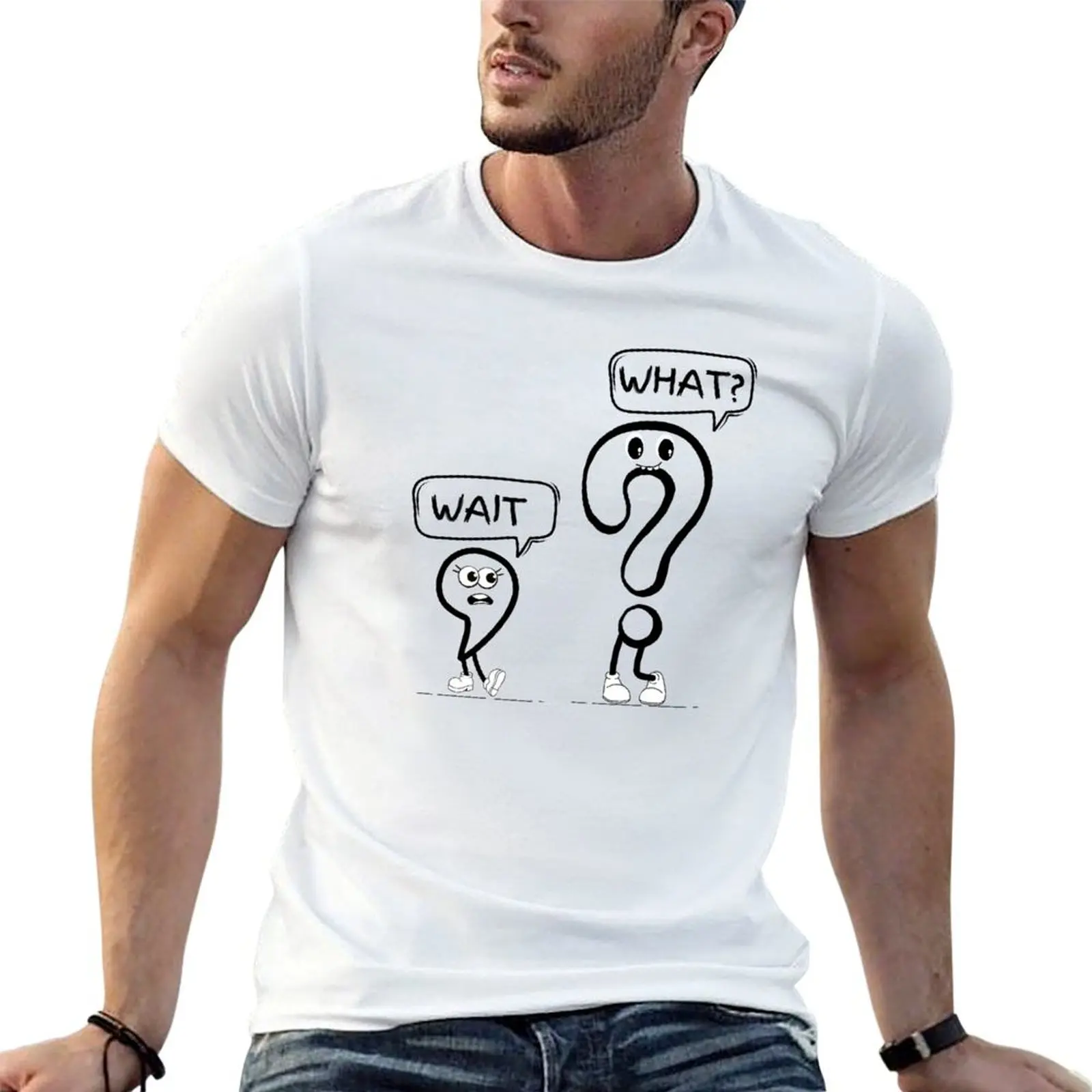 Wait, What. Comic comma and a question mark T-Shirt Breathable Sportswear T-Shirt for Men