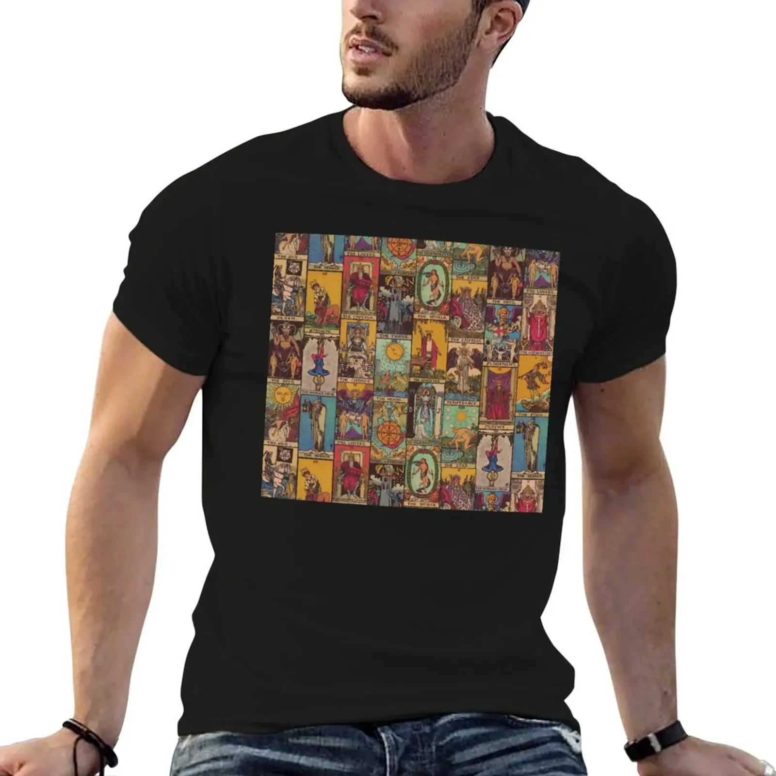 

The Major Arcana of Tarot Vintage Patchwork T-Shirt boys whites aesthetic clothes t shirts men