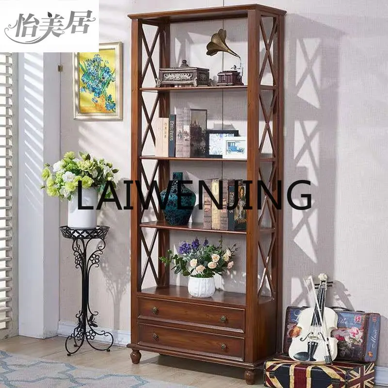 RWJ Bookshelf Pastoral Floor-Standing Rack Display Cabinet Study Article Storage Shelf