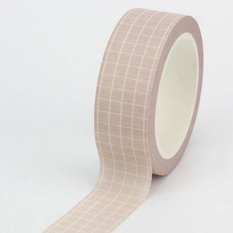 1PC. 10M Decor Cute Light Brown Grid Washi Tape for Planner Scrapbooking Adhesive Stickers Masking Tape Kawaii Papeleria