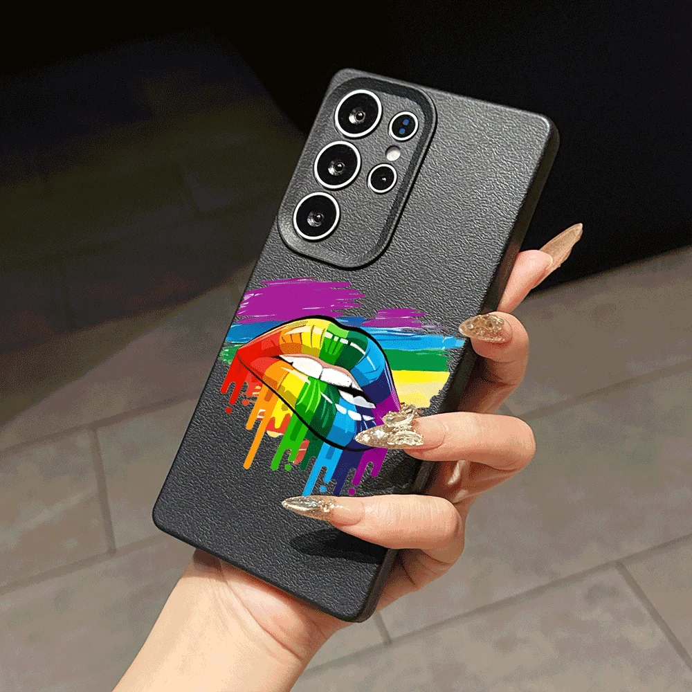 Rainbow Dripping Lips Slim Faux Leather TPU Anti-Scratch Back Case For Samsung Galaxy S26 S23 A57 A05 A26 Anti Drop Back Cover
