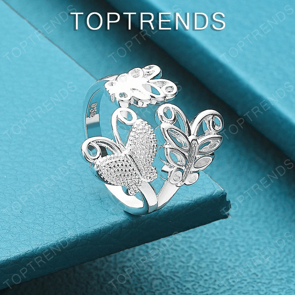 Beautiful 925 Sterling Silver Butterfly Open Ring For Women Engagement Wedding Party Exquisite Jewelry Couple Accessories Gift
