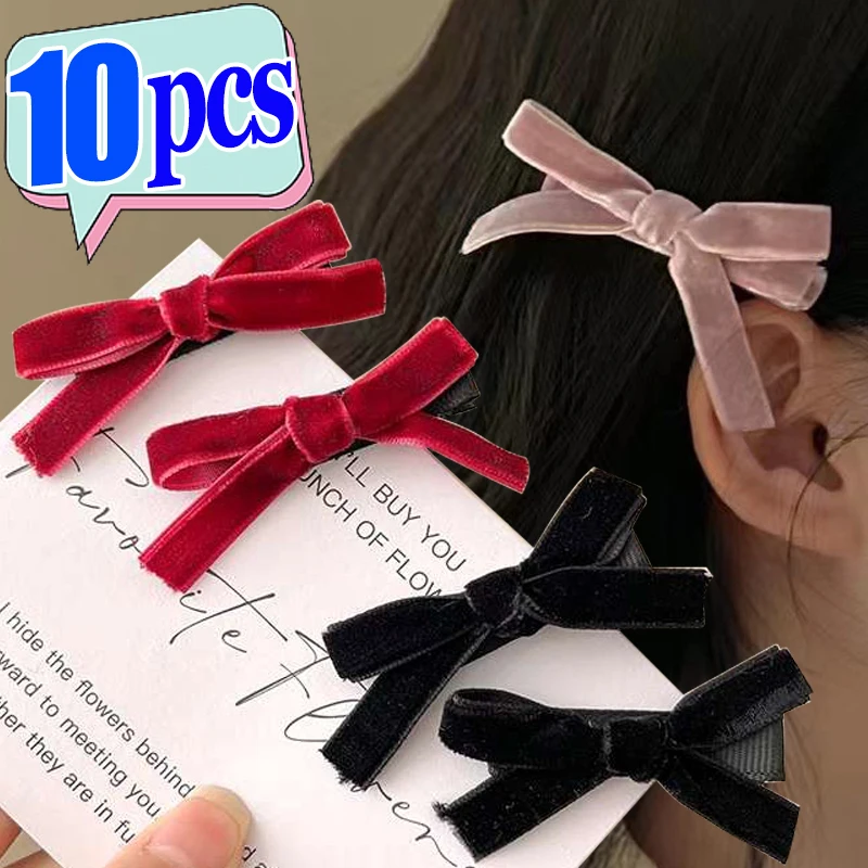 1-10PCS Velvet Bowknot Small Hair Clip Bobby Pin Ribbon Hairpin For Girls Retro Lolita Cute Barrettes Women Headwear Accessories