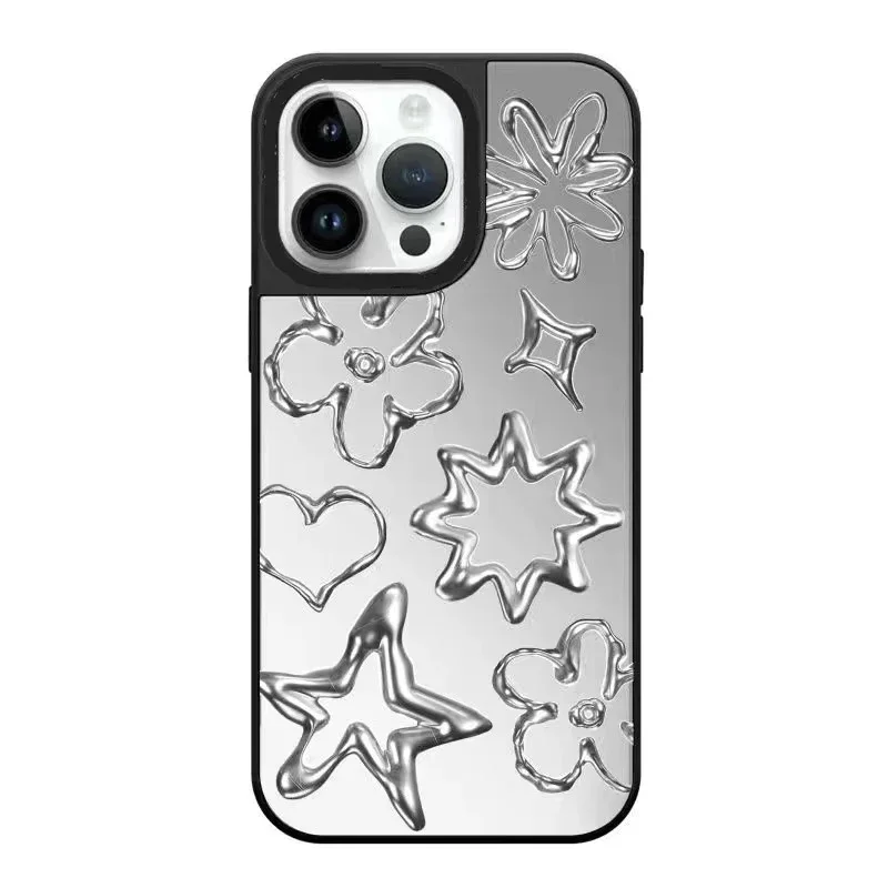 

Mirror Surface Flower Star Phone Case Cover for IPhone 14 13 12 11 15 16 Pro Max Case for IPhone 16 Pro Max