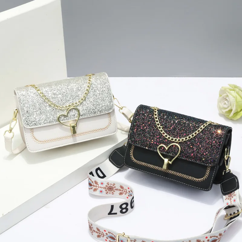 

Simple and Casual Sequin Design Shoulder Bag, New Fashion Chain Handheld Bag, Girlfriend Love Lock Bag Crossbody Bags for Women