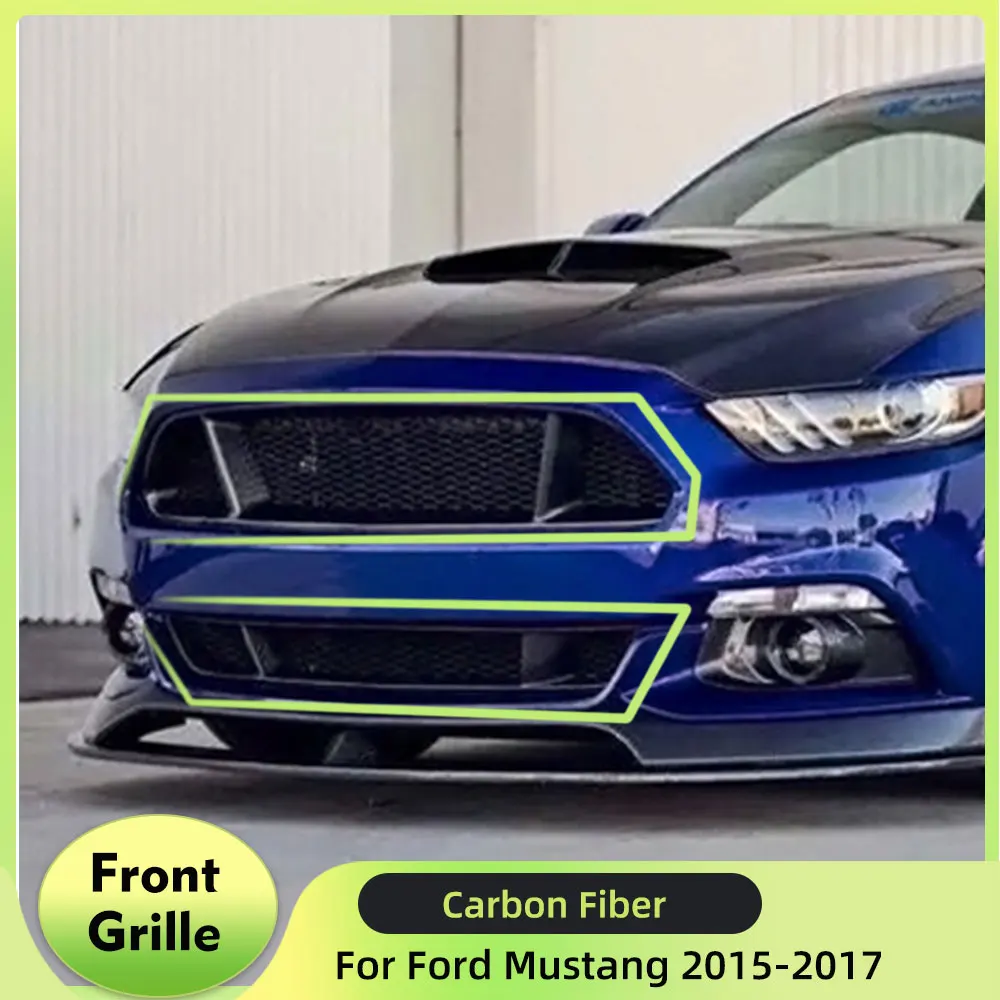 Carbon Fiber Car Front Bumper Mesh Grille Grills for Ford Mustang 2015 2016 2017 Intake Mesh Racing Grille Grill Frame Cover