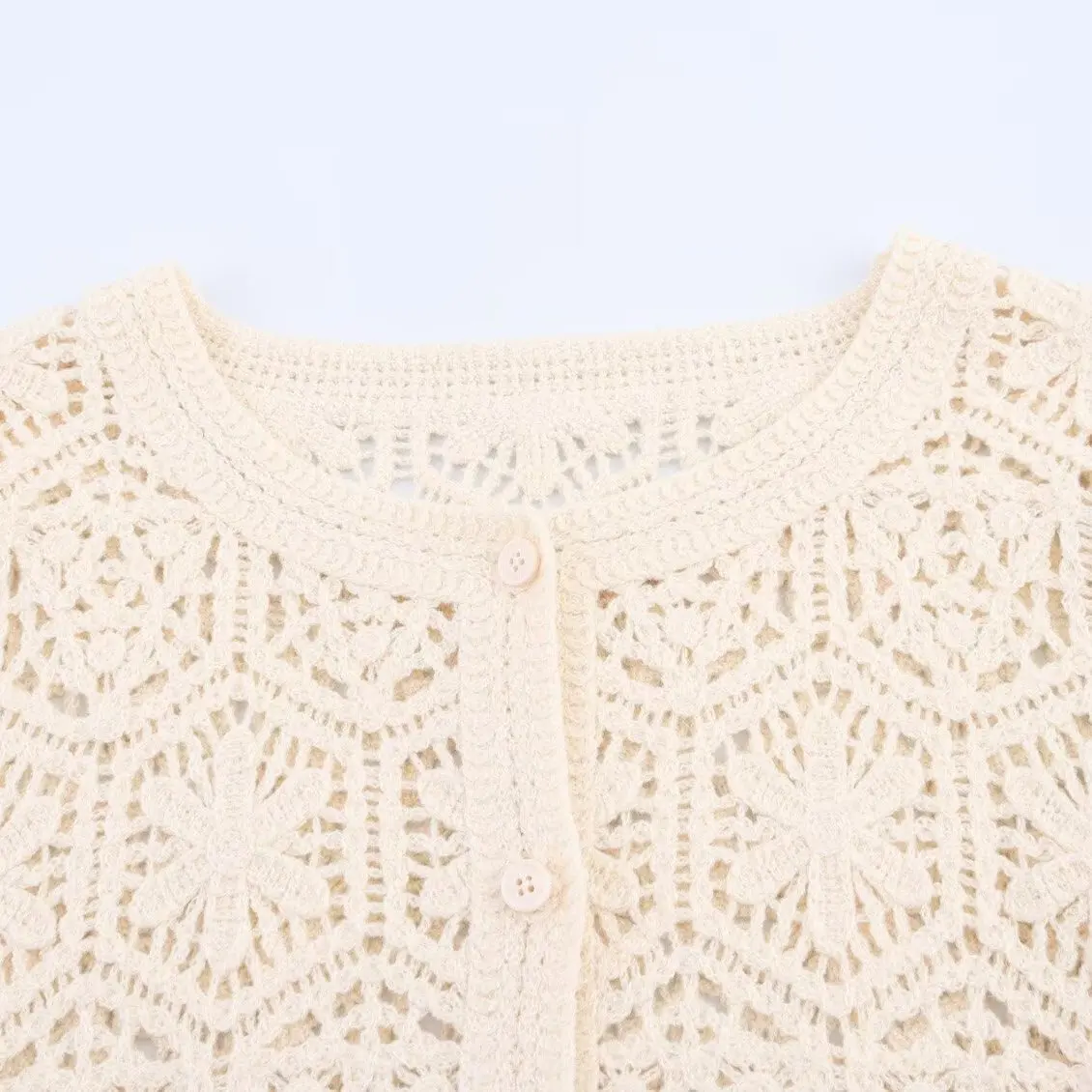 JNLEAOG Spring New Women's round Ne Long Sve Hollow out Wave Hem Knitted Open Cardigan Fairy Skirt Casual Sle Polyeste...