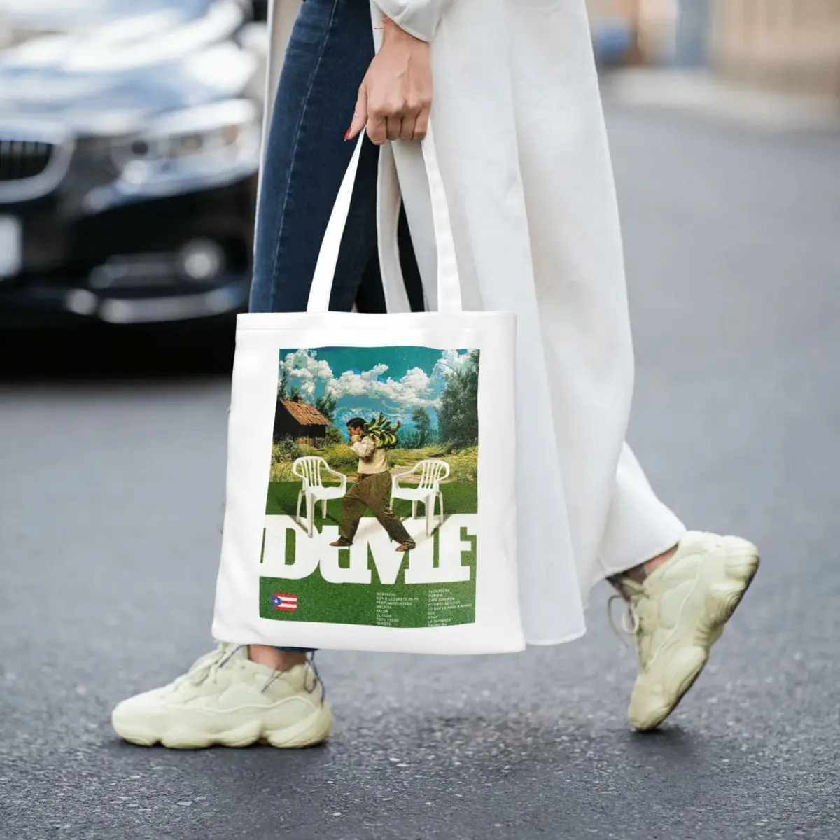 النساء الرجال ريترو ستايل باد الأرنب حمل الحقائب قماش بورتوريكو حقيبة تسوق لحقائب اليد للتسوق