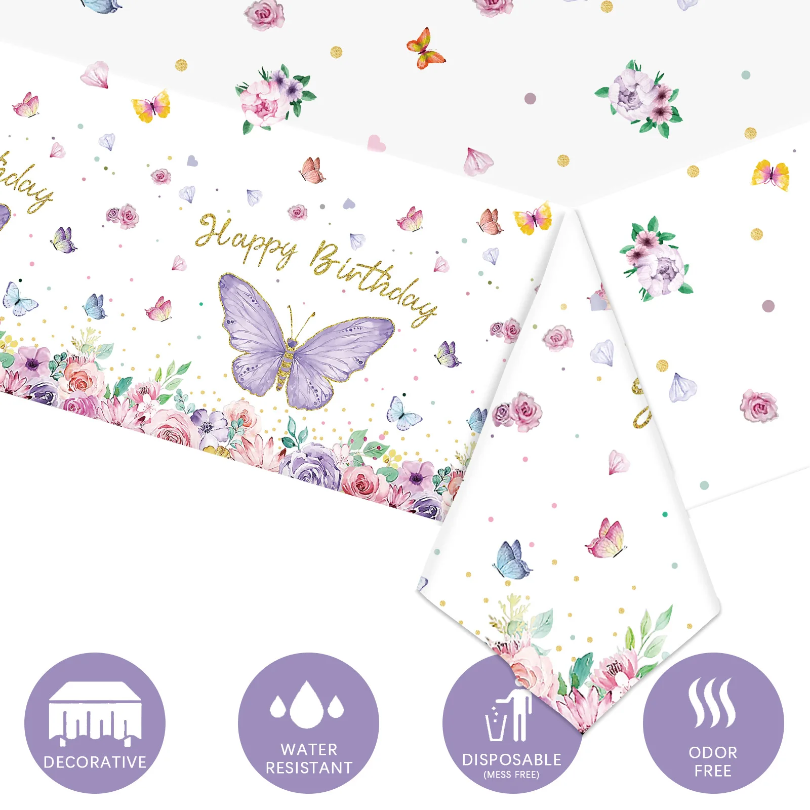 Butterfly Disposable Tablecloth Plastic Rectangular Spring Butterfly Birthday Table Cover Happy 1st First Birthday Party Decor