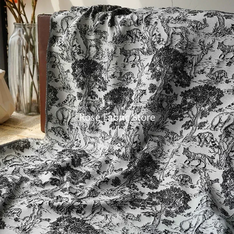 1 meter Black White Color Animal Pattern Yarn Dyed Jacquard Fabric Forest Style Spring Autumn Dress Shirt Diy Sewing Fabric