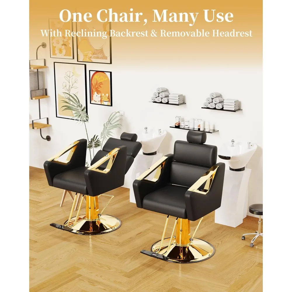 Reclining Salon Chair with Adjustable Backrest and Lumbar Support, Durable Steel Frame, and Detachable Headrest