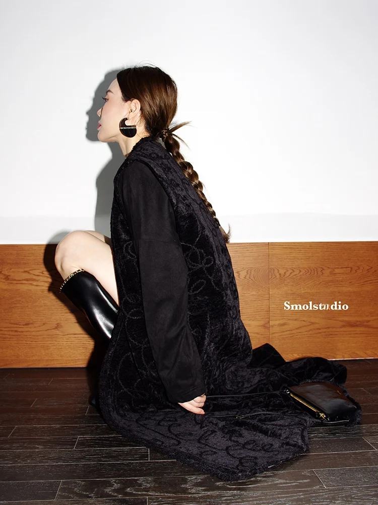 

SMOL Bla Svel Vest Outerwear Women's Winter New Sle Versatile High-End Vintage Mid-Length Top Commute Pure Color