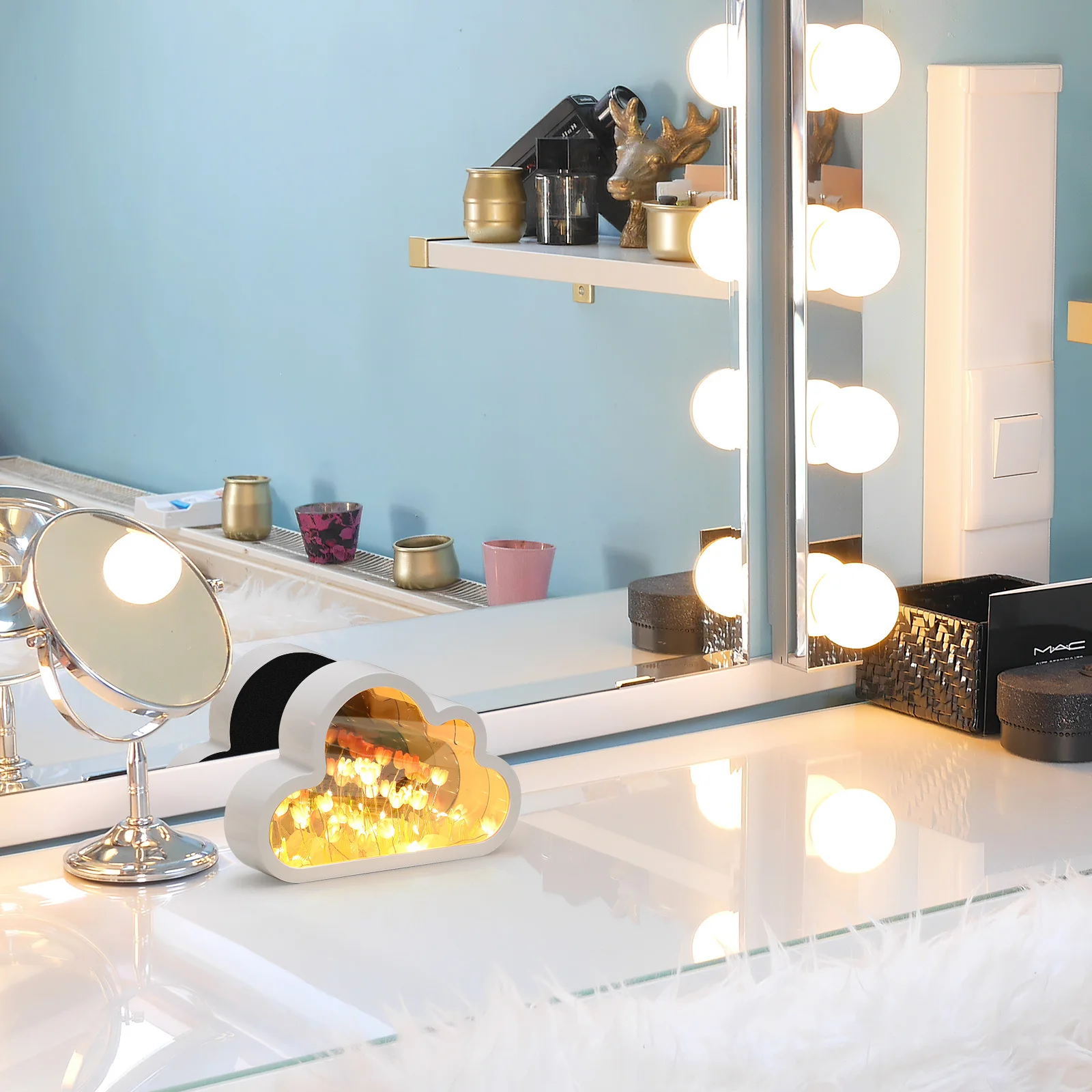 

Tulip Night Lamp Mirror Finish Handmade Floral Light Bedroom Decoration Romantic Small Nightlight Night Lamp Cloud Light