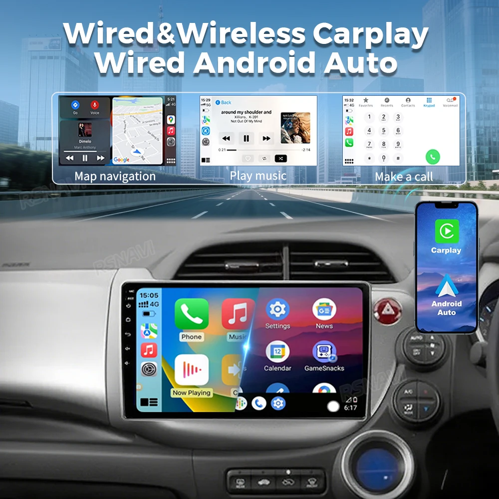 Android 16 Carplay Auto WIFI+4G Car Radio Multimedia Player For HONDA FIT JAZZ 2007-2013 RHD Autoradio GPS Stereo 2din Head Unit - view 2