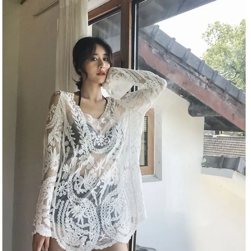 Fat MM Slightly Fat Cover Belly Conservative Split Women Long Sleeve Sunscreen Super Immortal Vacation Beach Hoodie 3-Piece Set