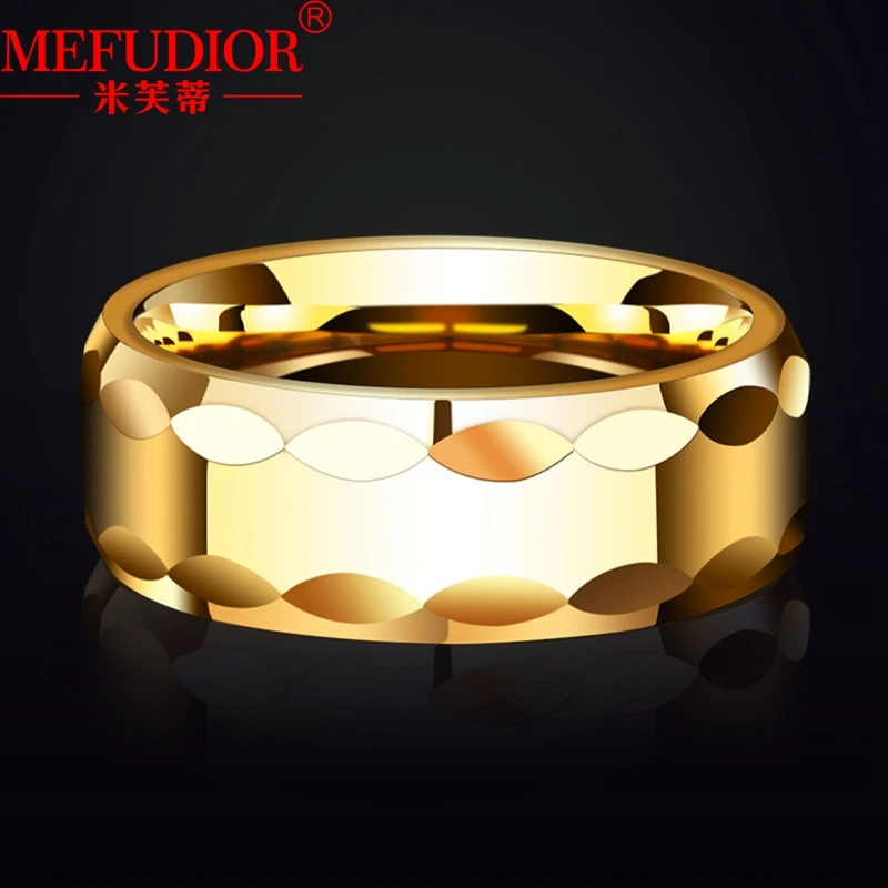 8MM Wide Version Tungsten Gold Ring for Men and Women White\Yellow Gold Color Hiphop Bands Couples Luxury Party Jewelry Gift