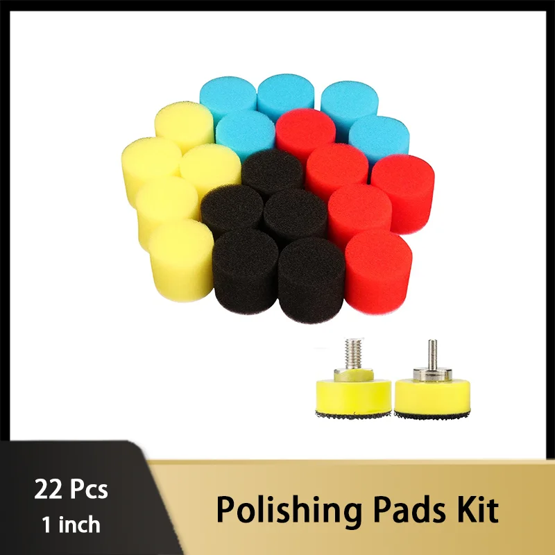 22Pcs 1inch Buffing Pads Kit Car Detail Polisher Sponge Foam Buffing Pad for Tight Area Detailing Polishing Waxing