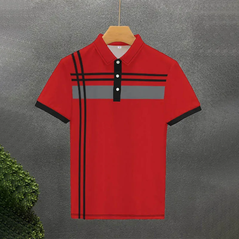 Men Clothes Summer New Short Sleeve Spell Color Lapel Polo Shirt Men Slim Fit 3D Digital Print 100% Plyester Breathable Polo
