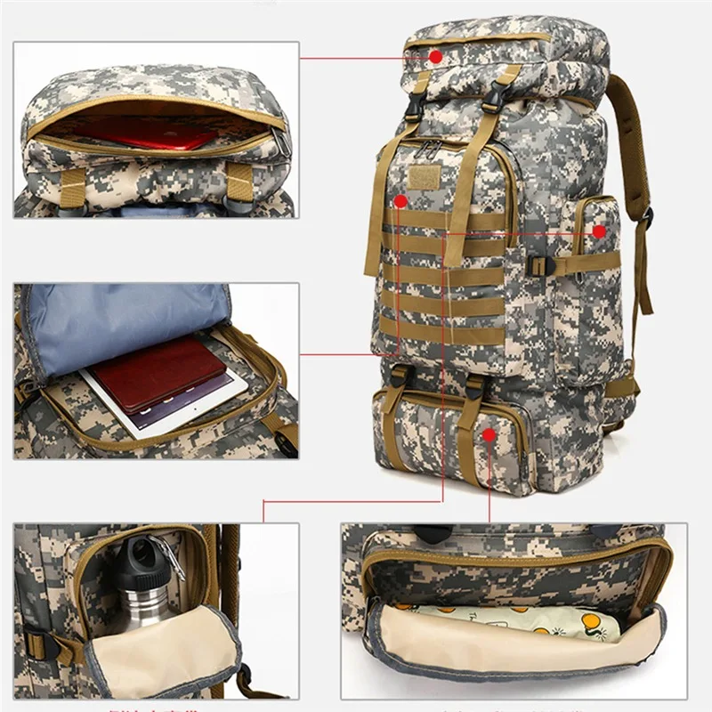 80L Outdoor Rucksacks Oxford Fabric Waterproof Backpack Sports Camping Hiking Trekking Fishing Hunting Bags