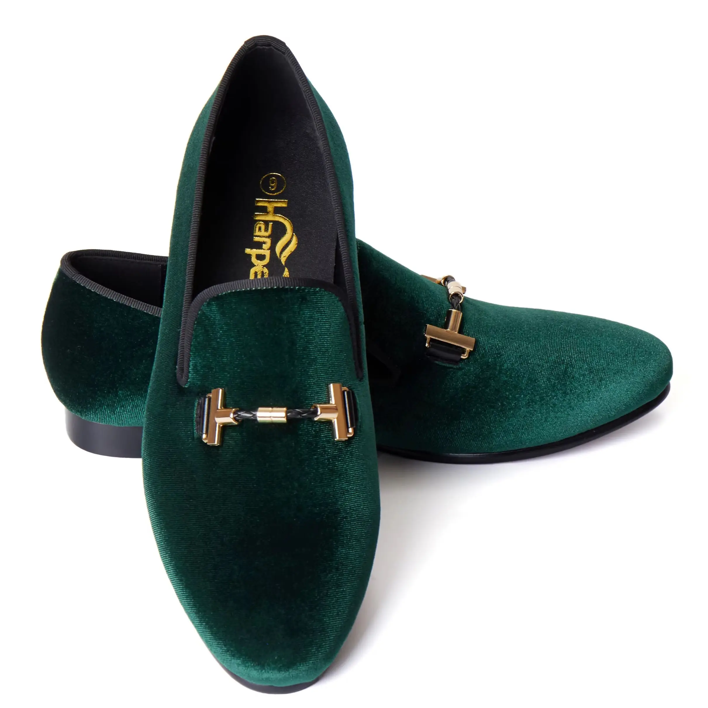 Harpelunde Men Velvet Loafers Green Wedding Buckle Dress Shoes Prom Tuxedo Shoes Smoking Slippers