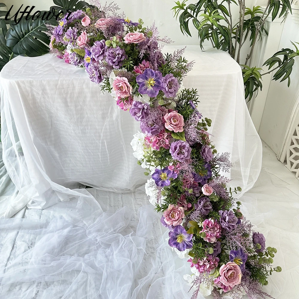 

Uflower 200 см фиолетовая роза зелень искусственный цветок ряд свадебный фон центральная часть стола цветок Настенный декор вечерние сцена цветочный
