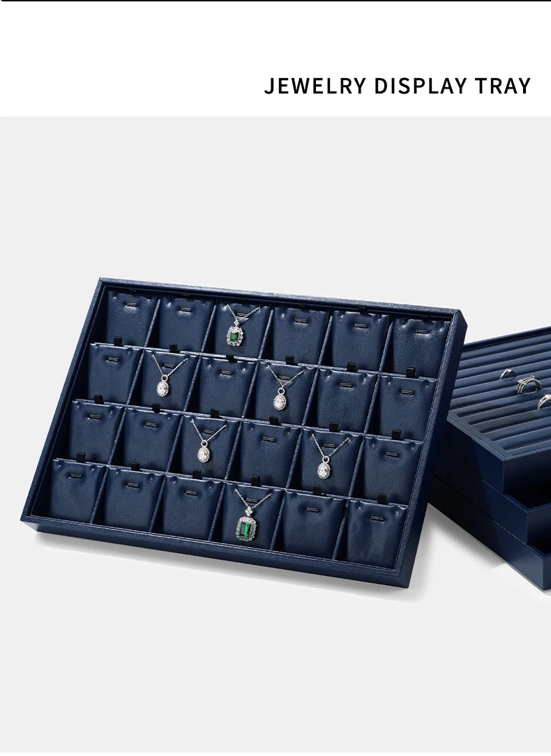 Oirlv Premium Blue Leather Stackable Jewelry Tray Multifunction Jewelry Drawer Organizer Trays Rings Earrings Storage Props