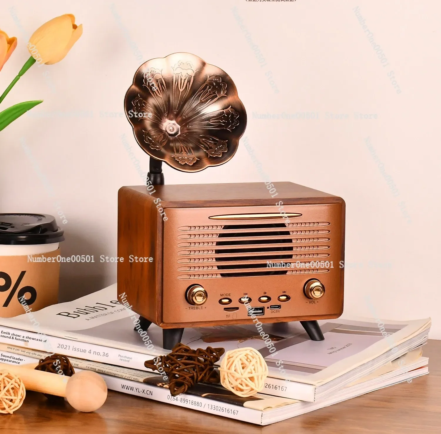 

G3000 Bluetooth Speaker Wooden Vintage FM Radio Home Decor Living Room Audio System with Rich Sound Quality