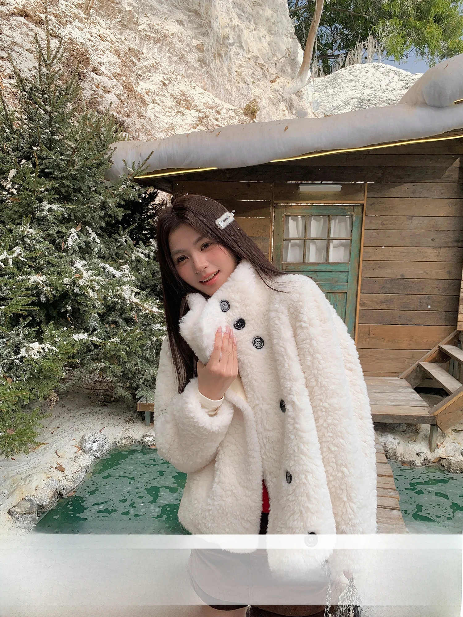 

Korean Sle Women's Fce Jaet ort Thiened Stand Collar Warm Lamb Fur Coat ort Coat Casual Wear for Autumn Winter