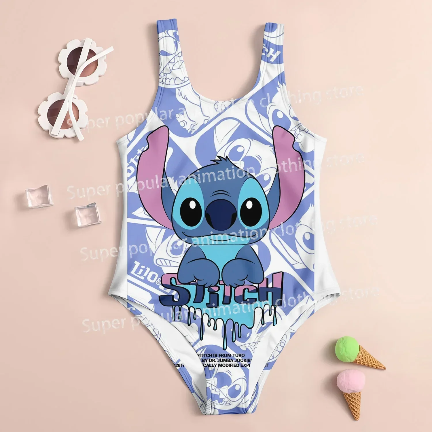

2025 Disney Stitch 3D Print Kids Swimsuit Girls MINISO Polyester Quick Dry UV Protection Summer Beach Swimwear Set