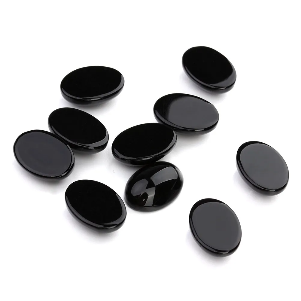 10Pcs Oval Black Agate Stone Cabochons 10x14mm Flat Base Jewelry DIY Craft Making Earring Cufflink Supplies Oval Stone Cabochons