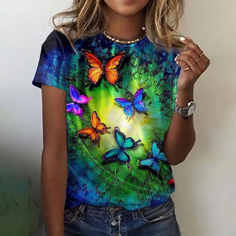 New Harajuku 3D Printing Flower Butterflies T Shirt Floral Graphic T-shirts Women Fashion Short Sleeves Girl Tee Shirts Clothing