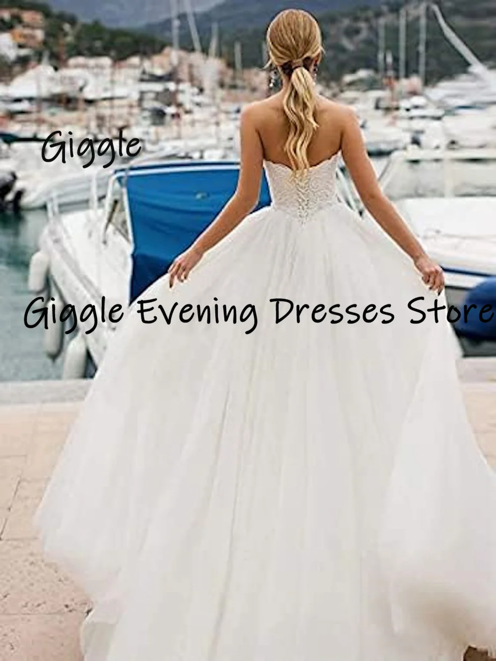 Giggle Sweetheart Neckline Lace Applique Wedding Dress with Beading Belt Lace-up Back Floor-Length A-line vestidos para mujer