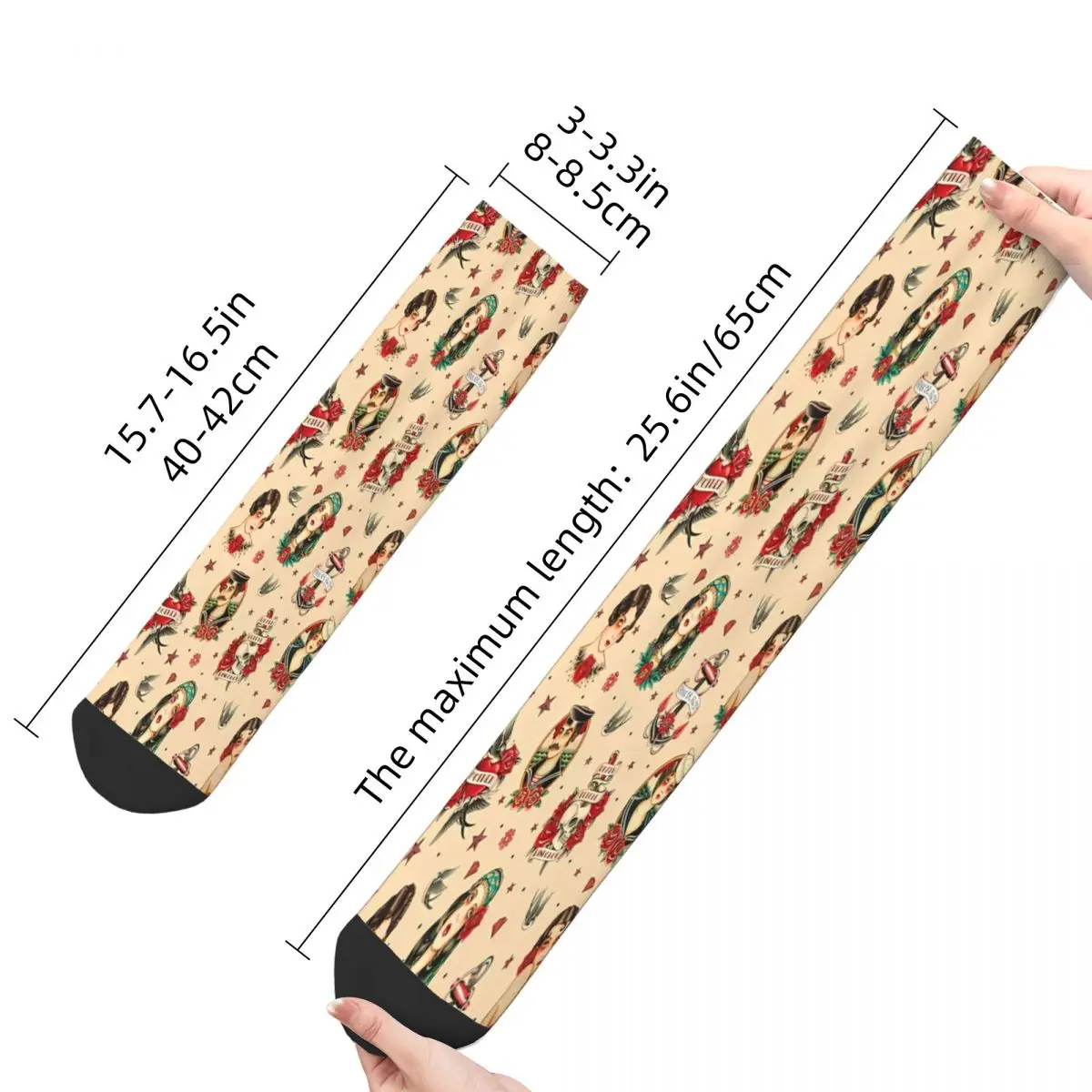 Old School Tattoo 02 Beige Socks Male Mens Women Autumn Stockings Printed