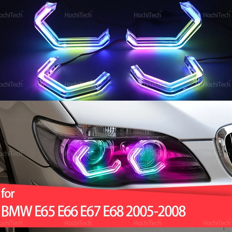 For BMW 7 Series E65 E66 E67 E68 Alpina B7 2001-2008 M4 style APP Control Muti-colored modes Angel Eyes Ring LED Turn signal