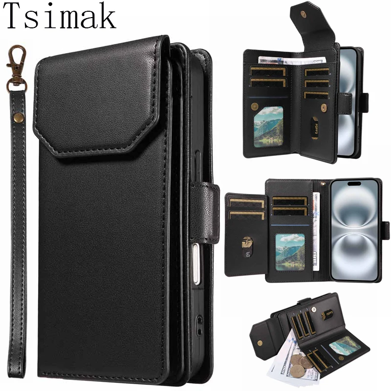 

Роскошный чехол для телефона iPhone 16 16E 15 Pro Max 14 13 Mini 12 11 X XS XR 6S 7 Plus 8 SE 2020 Flip Wallet Leather Multi Card Cover