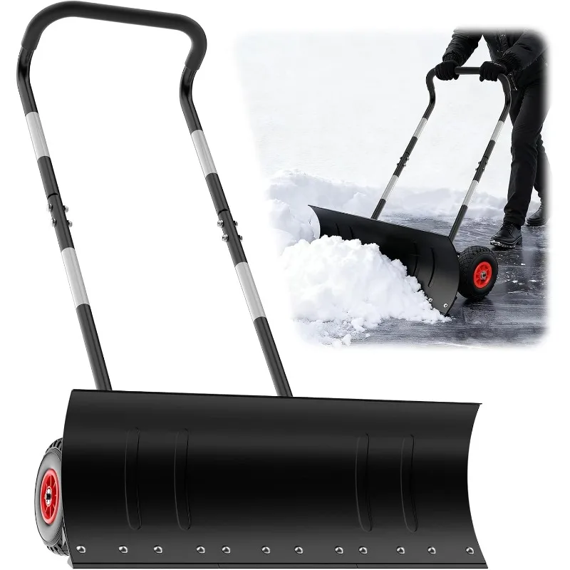

Snow Shovel Pusher for Driveway,Heavy Duty Steel Snow Shovel with Wheels,29 in Angled Blade Efficient Snow Removal,3 Level Adjus
