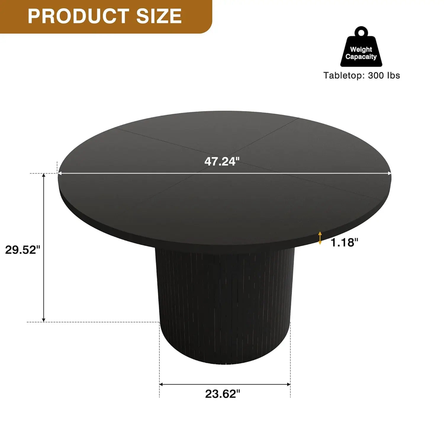 Round Dining Table for 4, Modern Farmhouse Kitchen Table, 47 Inch Small Circle Dining Tables with Wood Strip Base, Customized