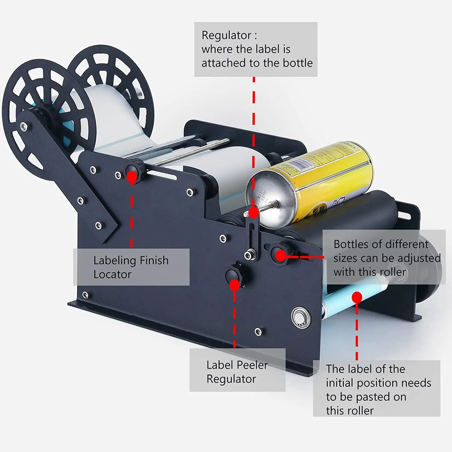 SUMEVE-etiquetadora Manual de botellas, máquina de etiquetas semiautomática ajustable para negocios, botellas de Metal de vidrio, MT30