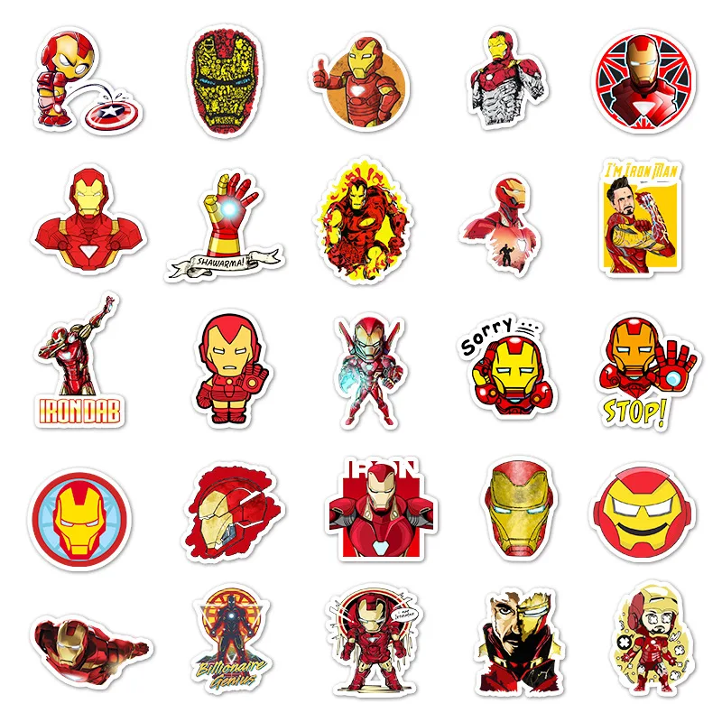 10/30/50pcs Cool Disney Cartoon Iron Man Stickers Superhero Decals for Kid Toy Luggage Fridge Helmet Anime Graffiti Sticker Pack