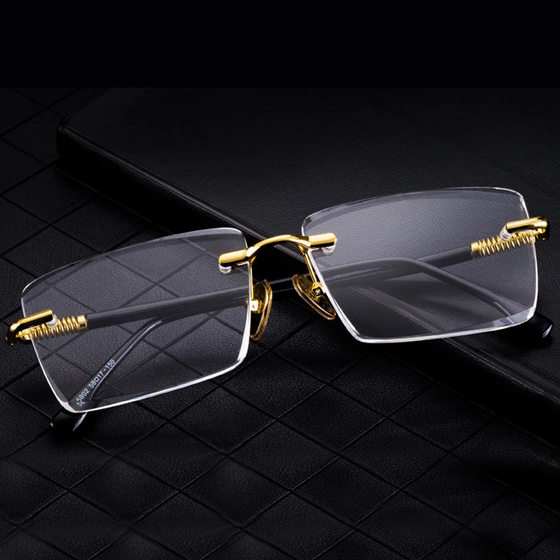 Blue Crystal Stone Sun Glasses Man Luxury Rimless Glass Sunglasses Woman Pure Natural Mineral Lens Vintage Moisturizing Eye