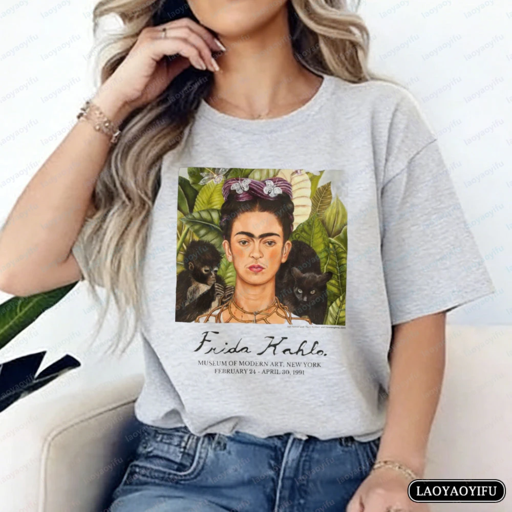 

Frida Kahlo T-Shirt MoMA 1991 Exhibition Graphic Tops Mexican Art Casual Cotton Tee Trend Classics Ropa Mujer Clothes for Women