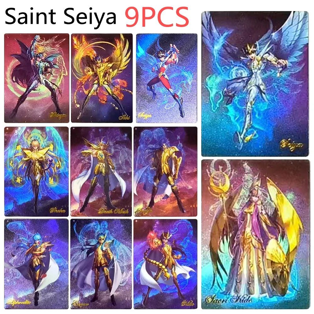 

Saint Seiya DIY 9PCS/SET Frosted Laser Refraction Rainbow Glitter Collectible Cards Hyoga Shion Dohko Aiolos Holiday gifts