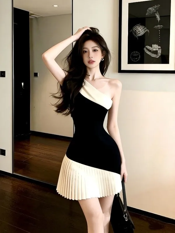 

Сексуальная женская юбка А-силуэта с цветными вставками, облегающая, с открытыми плечами, с завышенной талией, из смесового полиэстера, средней эластичности