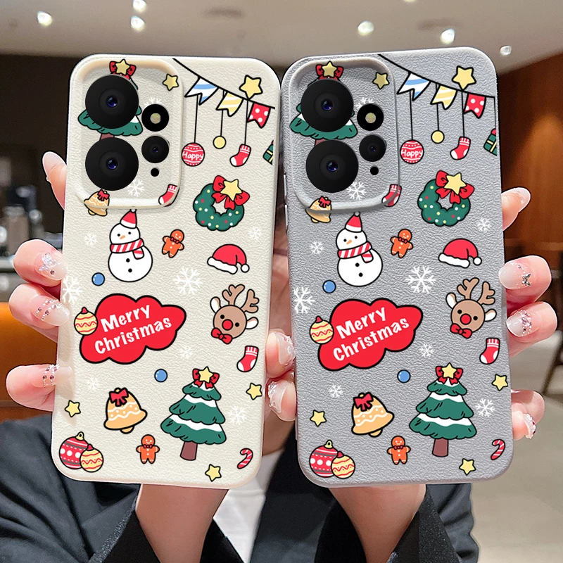 Cute Cartoon Christmas Case For Xiaomi Redmi Note 13 12 14 11 Pro 5G Funda Xiaomi 13T Pro Luxury Leather Texture Silicone Cover