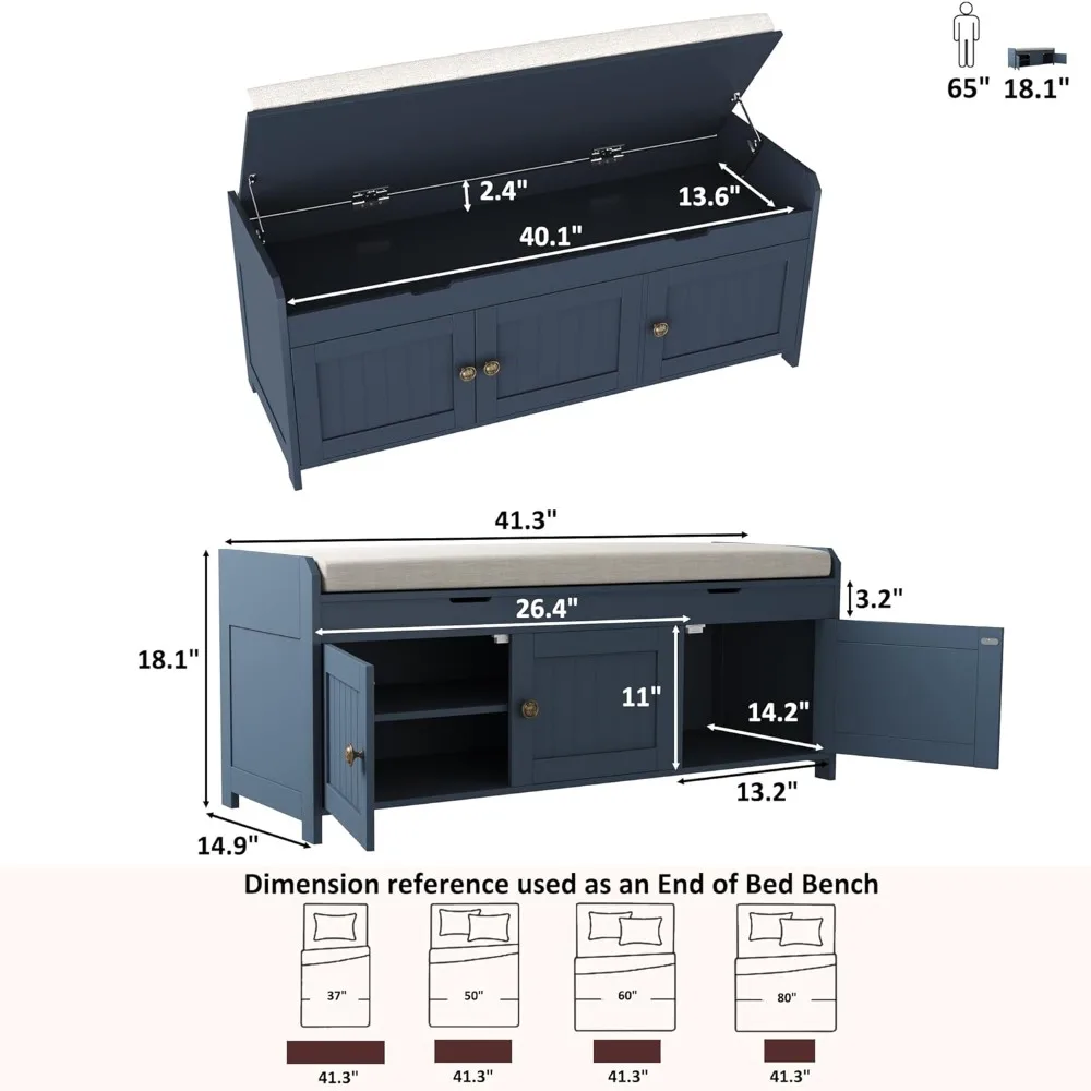 مقعد تخزين الأحذية العلوي، مقعد المدخل المبطن، خزانة تخزين نهاية السرير الخشبي