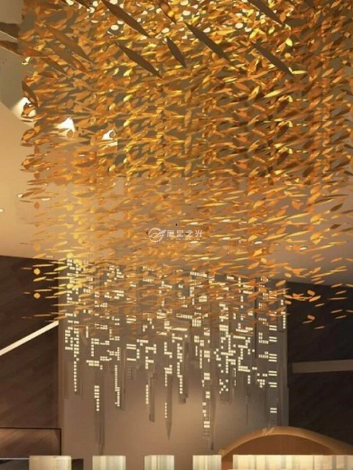 Restaurant Leaf Air Pendant Hotel Sales Department Lobby Shopping Mall Atrium Installation Art Creative Duplex Building Pendant