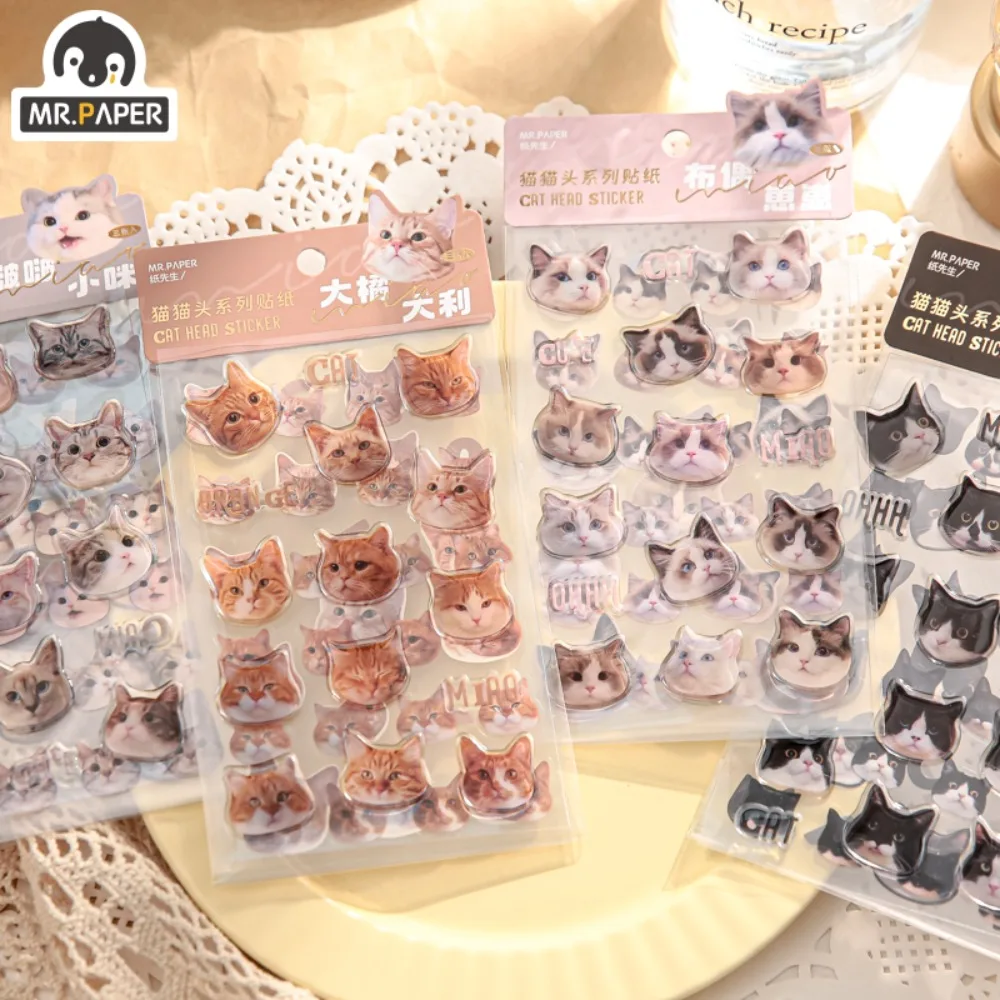 3 teile/paket Katze Kopf Flache Aufkleber Tier Aufkleber Kawaii Cartoon Aufkleber Nette Handbuch DIY Material Dekorative Scrapbook Aufkleber
